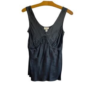 Y2K Isaac Mizrahi Target Silk Babydoll Cami Tank Top Satin Black Bow Tie Blouse